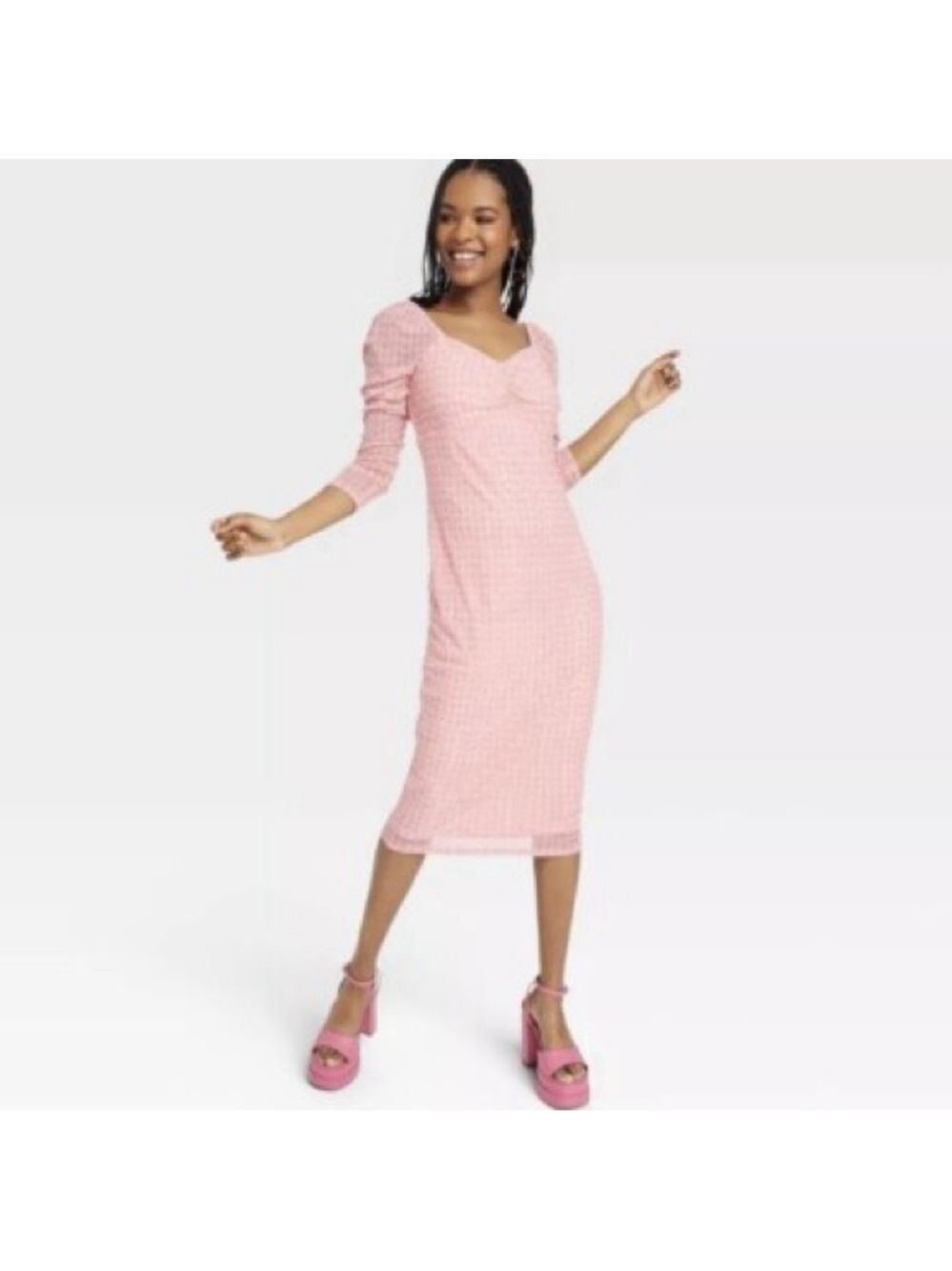 Size M Ladies Elegant Pink Long Sleeve Dress